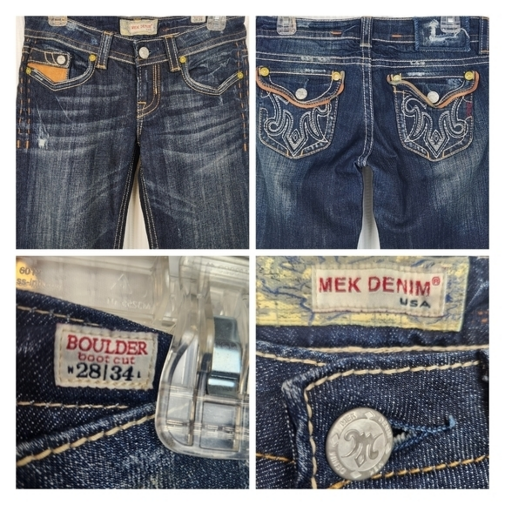 MEK Boulder 28x34 Distressed Low Rise Bootcut Stretch Leather Western‎ Rodeo